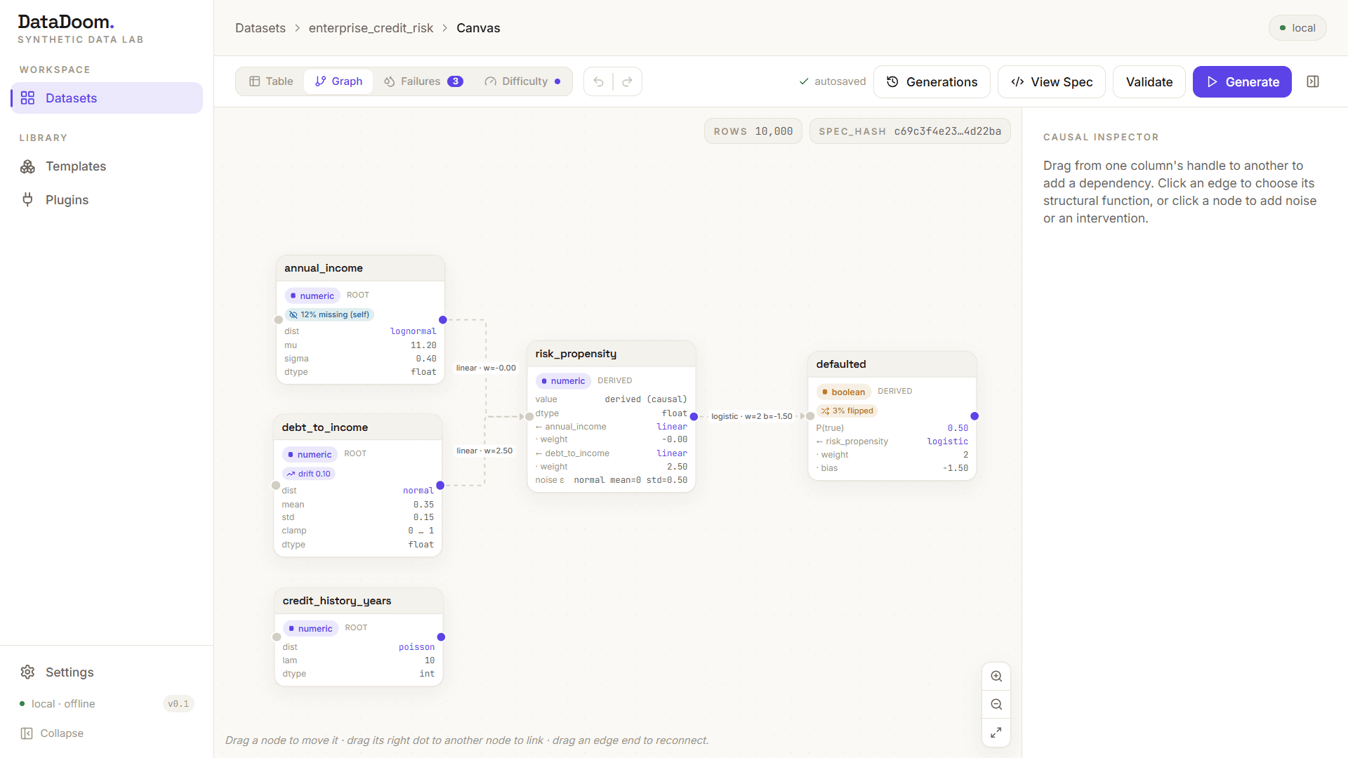 Designing causal graphs visually on the React Flow web Canvas